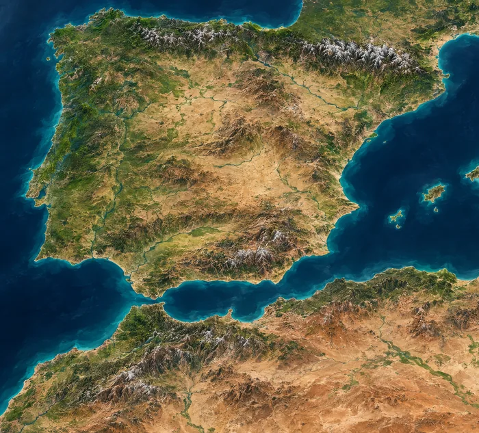 Terrain of the Al-Andalus campaign map, taken from the game's own files: Iberia, the Maghreb and Ibiza.